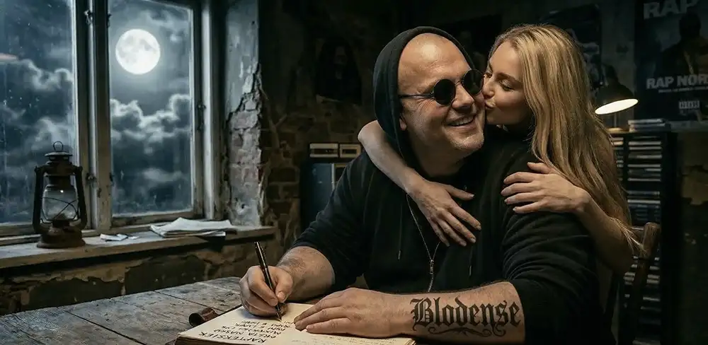 Mista Marco skriver tekster og får et kys af sin elskerinde