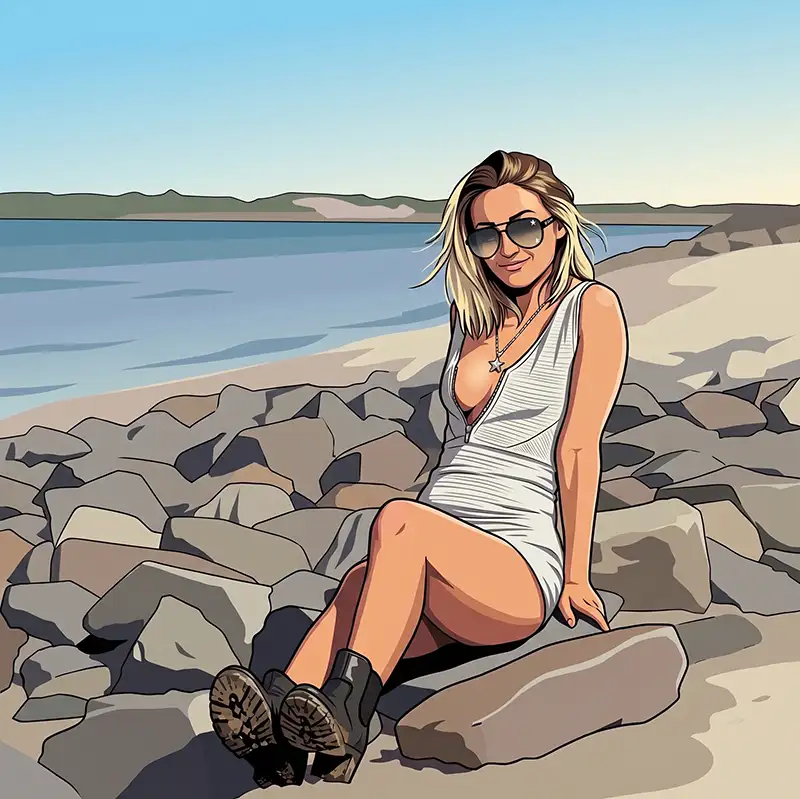 Miss Nyborg på stranden